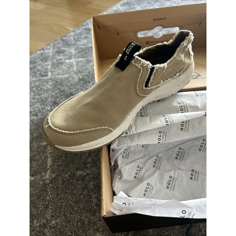 New Holo Eco Athena Moc Canvas Men's 13 shoes Taupe Slip On Comfort Casual